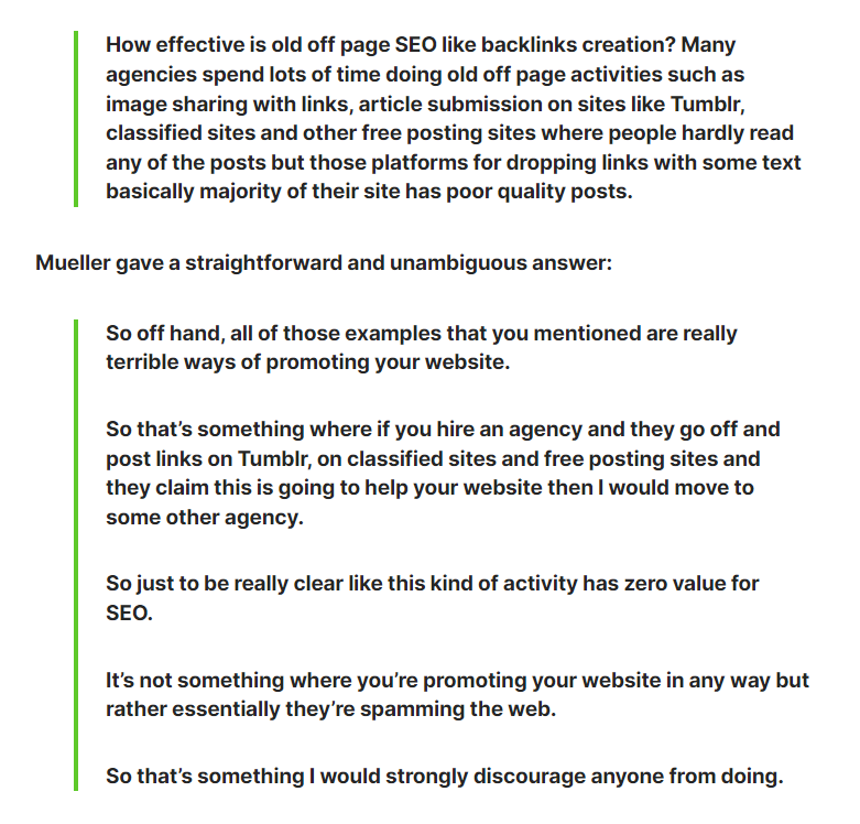 John Mueler’s reply about web 2.0 backlinks