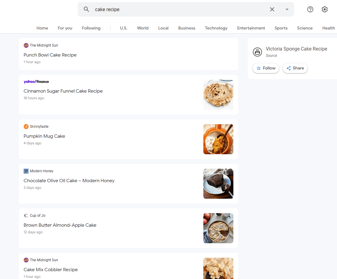Cake recipe Google news