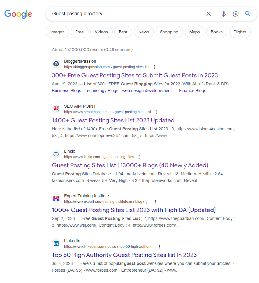 Guest posting directory Google search