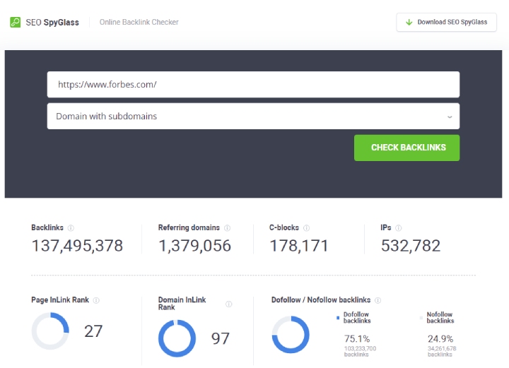 SEO SpyGlass link audit tool