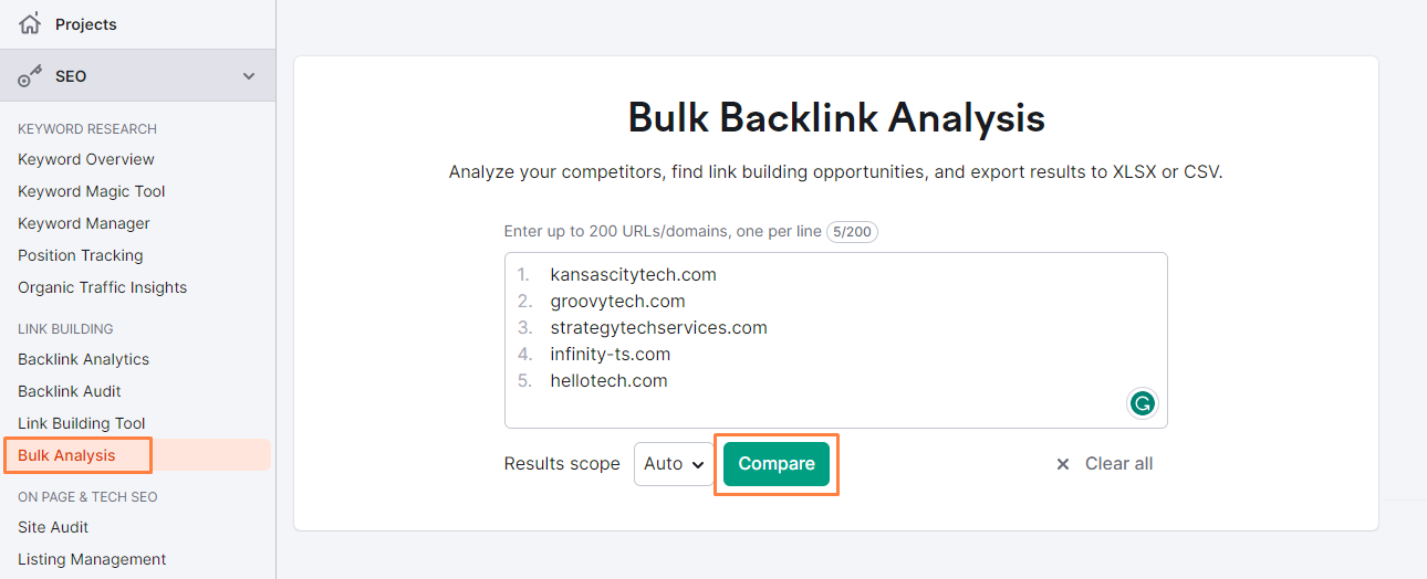 Bulk Backlink Analysis