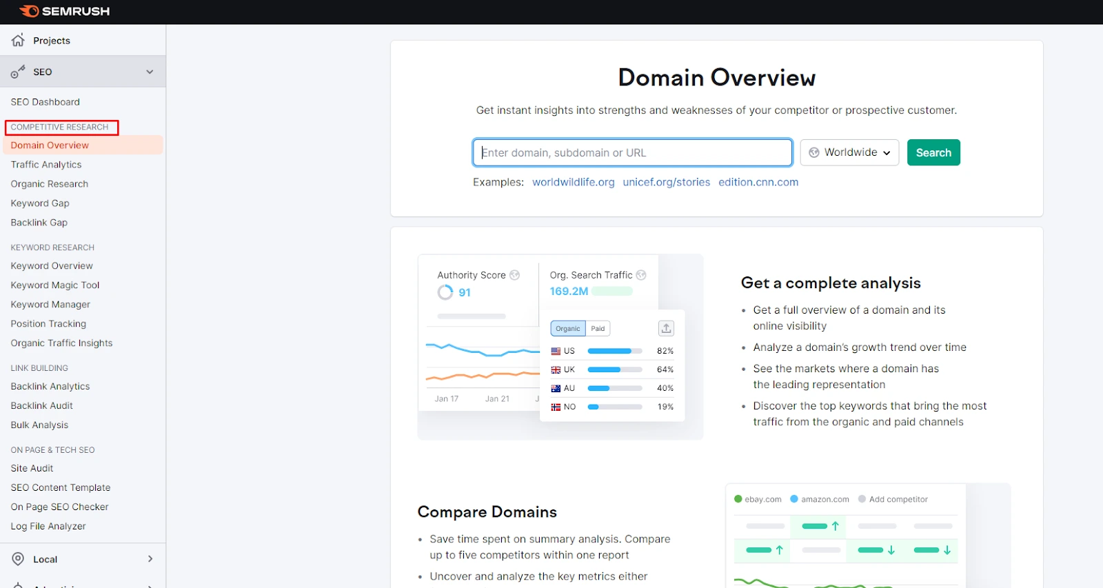 Navigate to the Competitive Research section through the dashboard