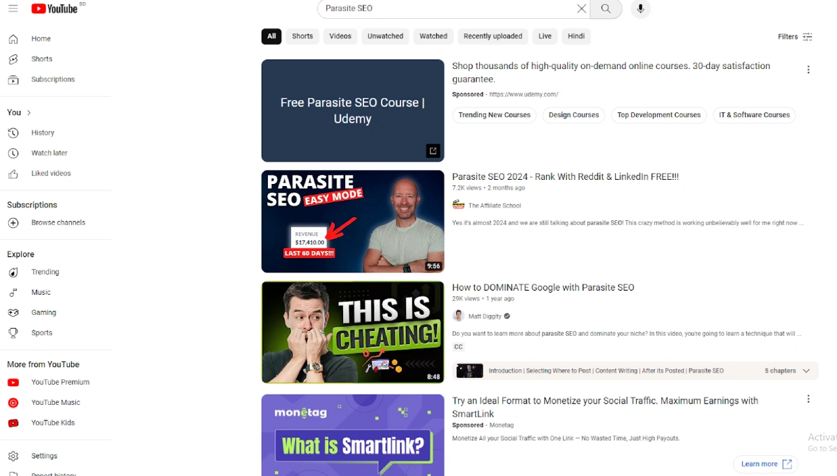 YouTube for parasite seo